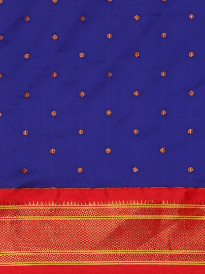 Swamini Royal Blue & Red Soft Silk Maharani Nauvari Paithani Saree