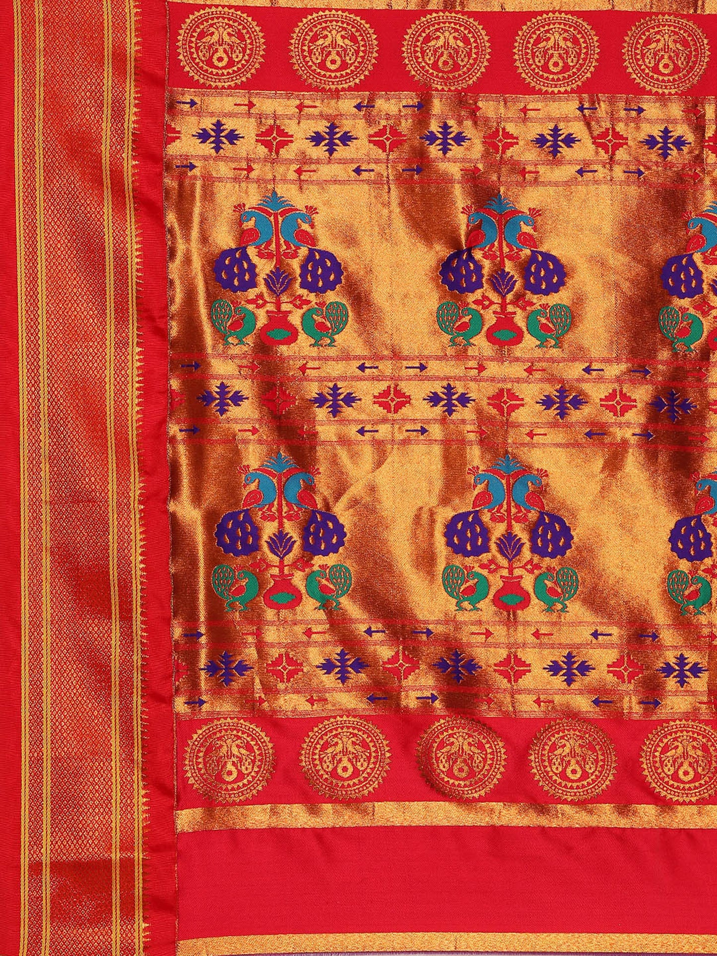 Swamini Royal Blue & Red Soft Silk Maharani Nauvari Paithani Saree