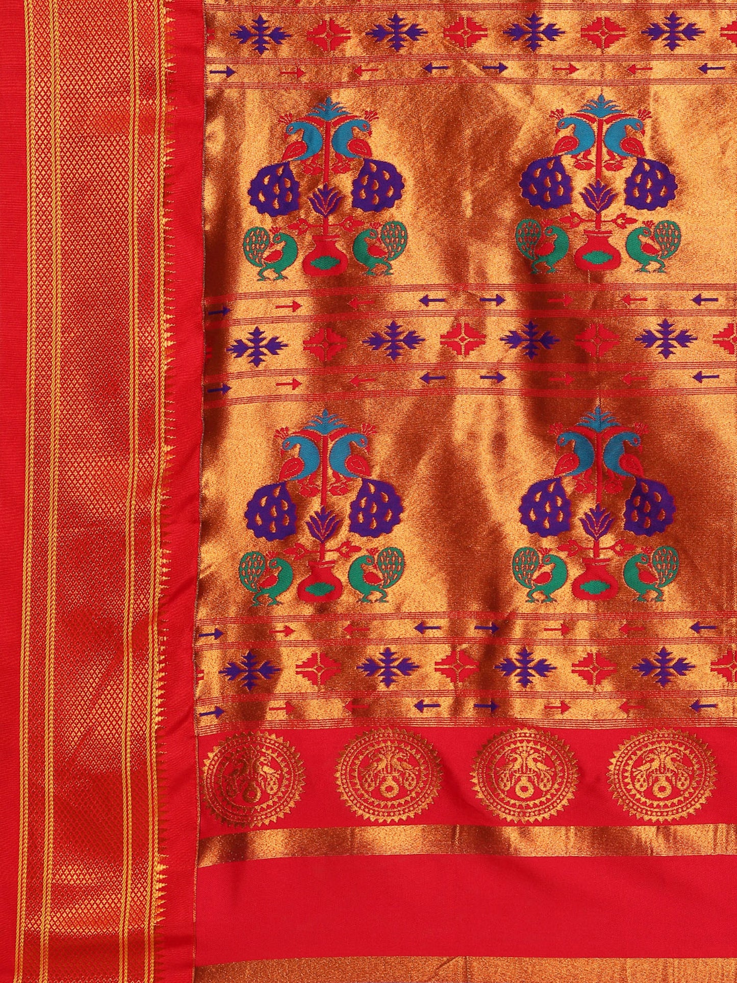 Swamini Indigo Blue & Red Soft Silk Maharani Nauvari Paithani Saree