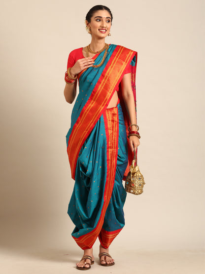 Swamini Rama & Red Soft Silk Maharani Nauvari Paithani Saree