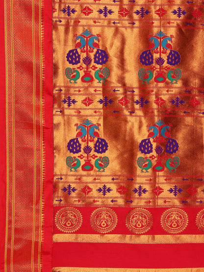 Swamini Rama & Red Soft Silk Maharani Nauvari Paithani Saree