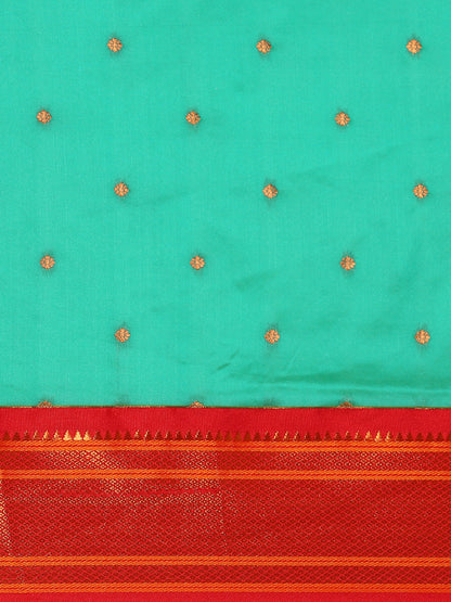 Swamini Sea Green & Red Soft Silk Maharani Nauvari Paithani Saree