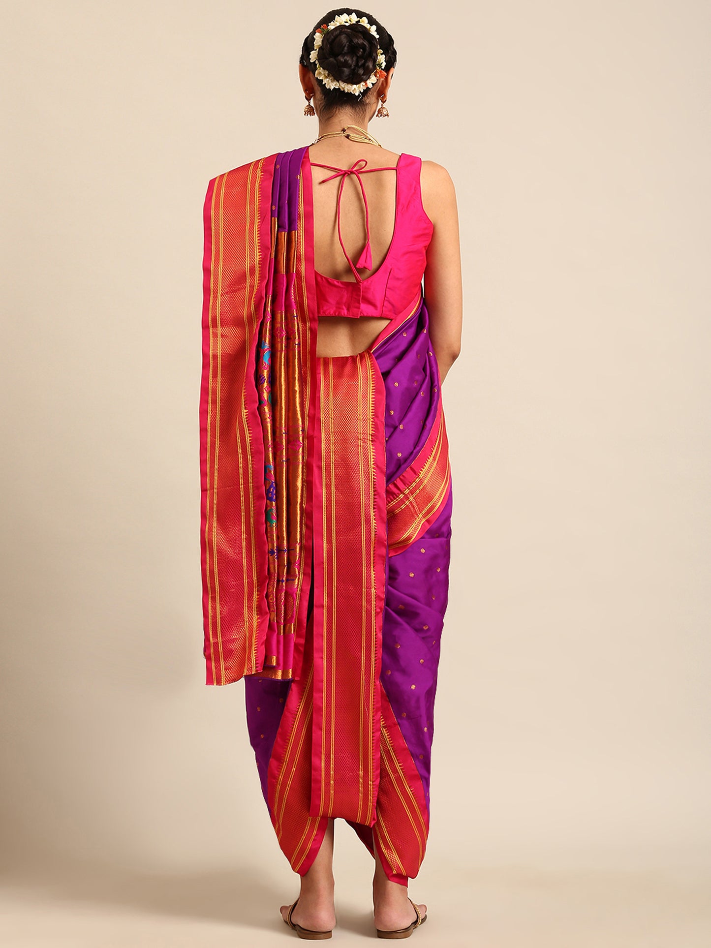 Swamini Purple & Pink Soft Silk Maharani Nauvari Paithani Saree