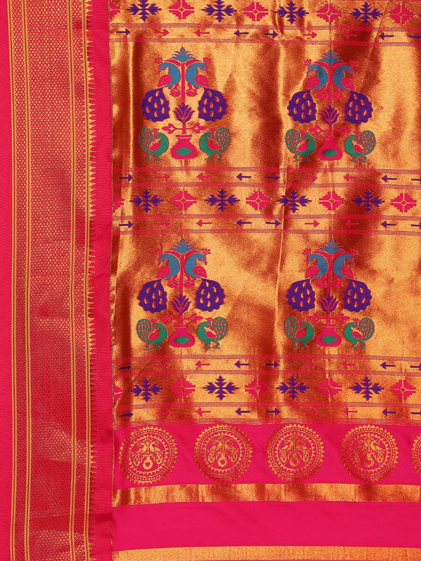 Swamini Mango Orange & Pink Soft Silk Maharani Nauvari Paithani Saree