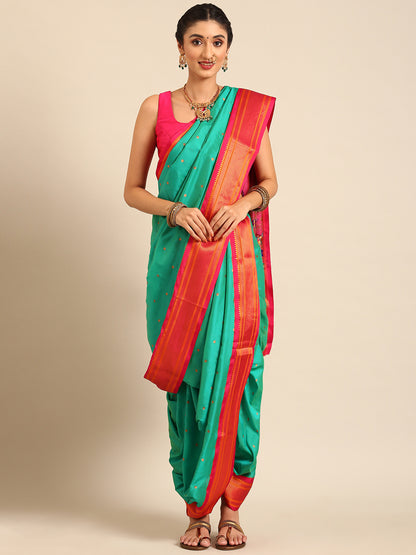 Swamini Sea Green & Pink Soft Silk Maharani Nauvari Paithani Saree