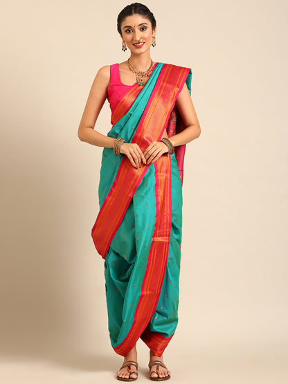 Swamini Chintamani & Pink Soft Silk Maharani Nauvari Paithani Saree