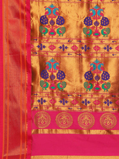 Swamini Parrot Green & Pink Soft Silk Maharani Nauvari Paithani Saree