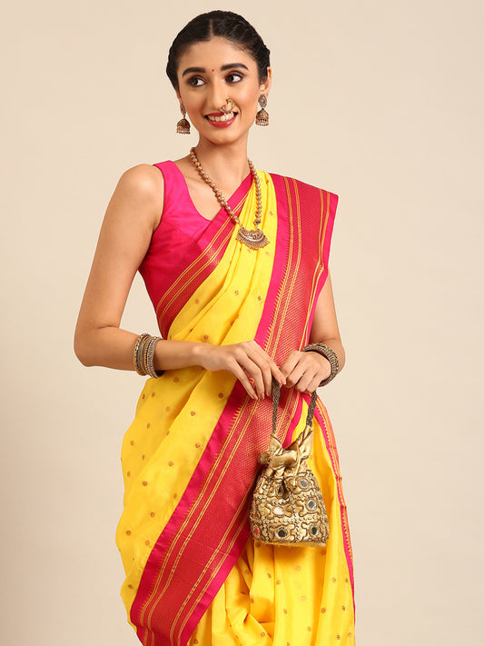Swamini Gold & Pink Soft Silk Maharani Nauvari Paithani Saree