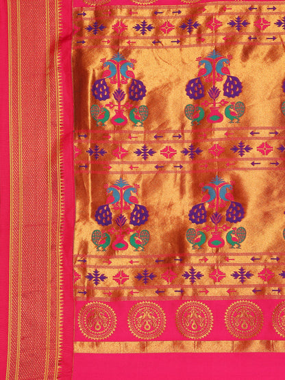 Swamini Gold & Pink Soft Silk Maharani Nauvari Paithani Saree