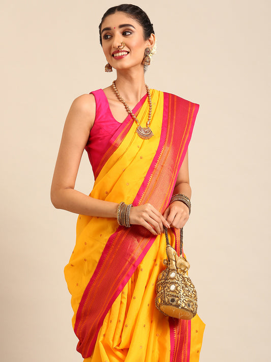 Swamini Haldi & Pink Soft Silk Maharani Nauvari Paithani Saree