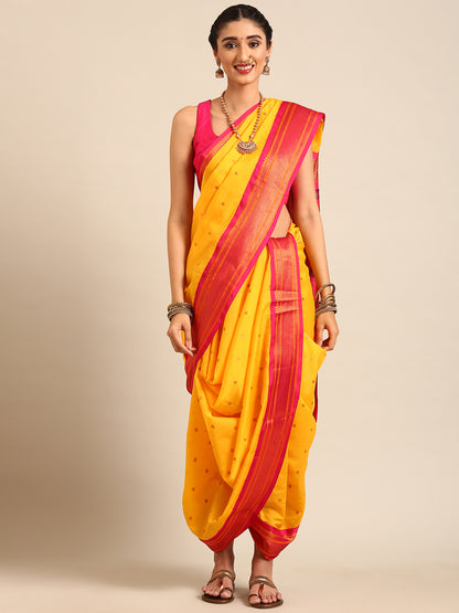 Swamini Haldi & Pink Soft Silk Maharani Nauvari Paithani Saree