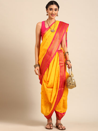 Swamini Haldi & Pink Soft Silk Maharani Nauvari Paithani Saree