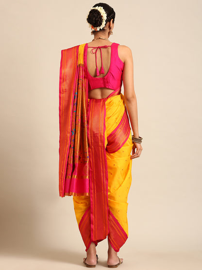 Swamini Haldi & Pink Soft Silk Maharani Nauvari Paithani Saree