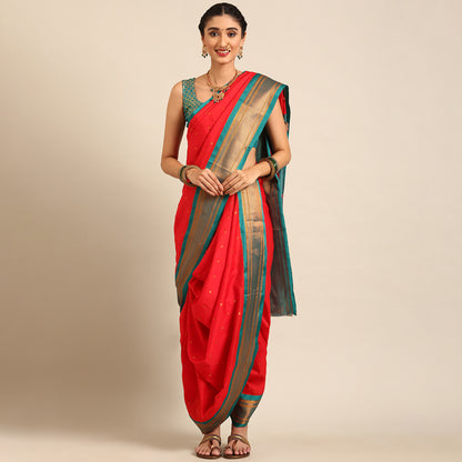 Swamini Red & Rama Soft Silk Maharani Nauvari Paithani Saree