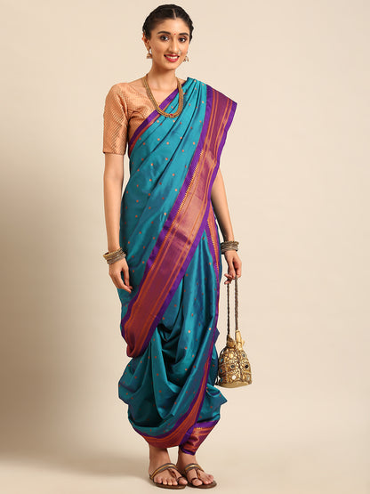 Swamini Rama & Violet Soft Silk Maharani Nauvari Paithani Saree