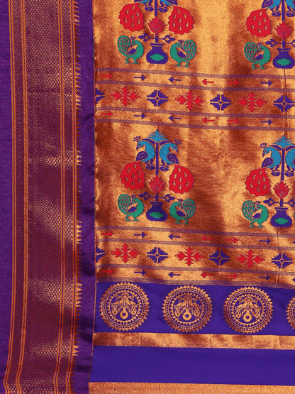 Swamini Rama & Violet Soft Silk Maharani Nauvari Paithani Saree