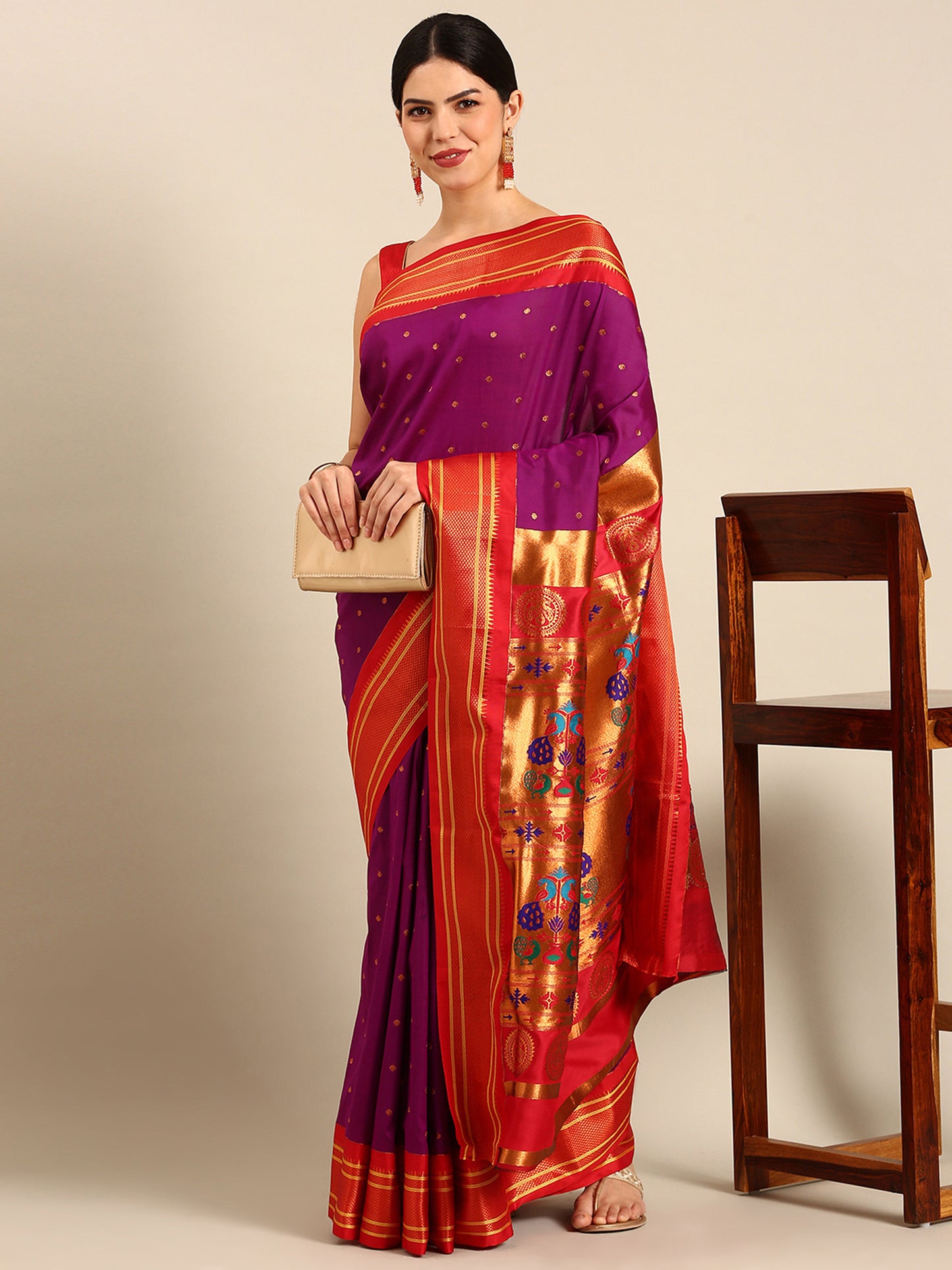 Neha Purple & Red Soft Silk Maharani Paithani Saree