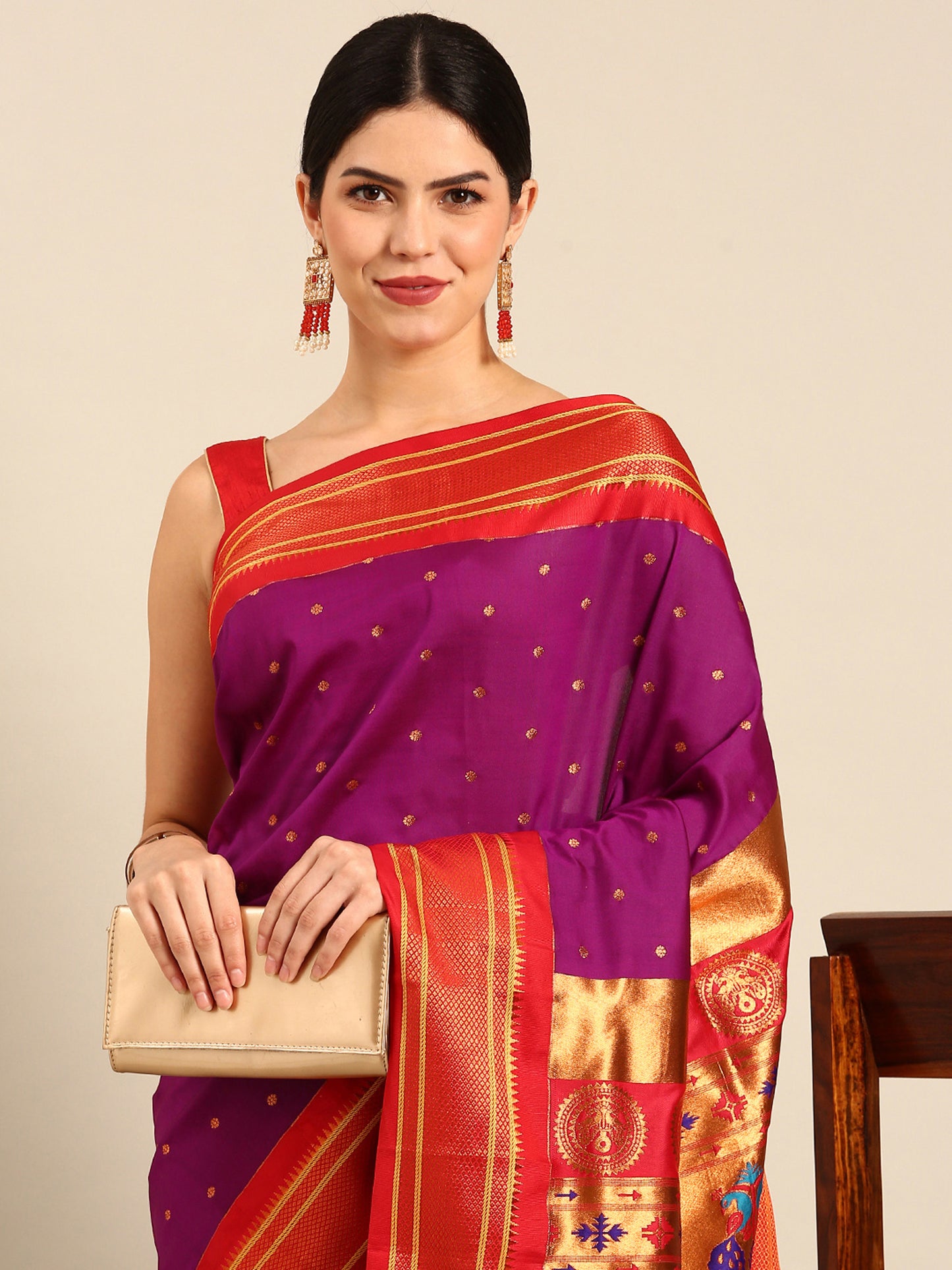 Neha Purple & Red Soft Silk Maharani Paithani Saree