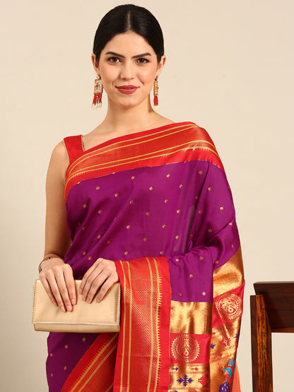 Neha Purple & Red Soft Silk Maharani Paithani Saree