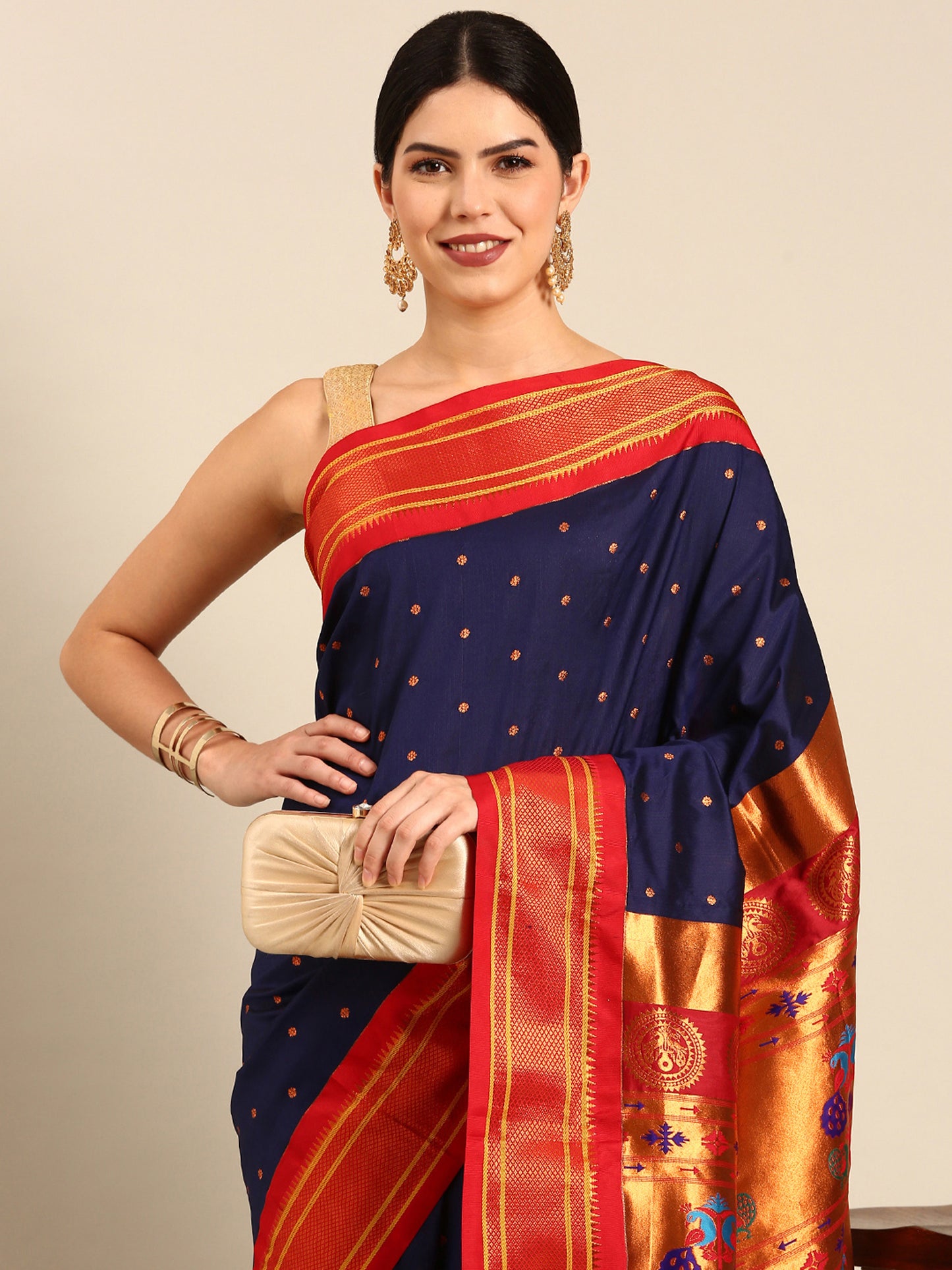 Neha Navy Blue & Red Soft Silk Maharani Paithani Saree