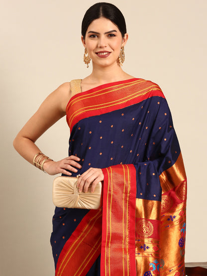 Neha Navy Blue & Red Soft Silk Maharani Paithani Saree