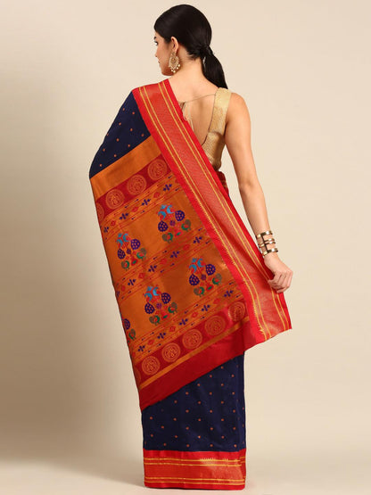            Neha Navy Blue & Red Soft Silk Maharani Paithani Saree     Varkala Silk Sarees