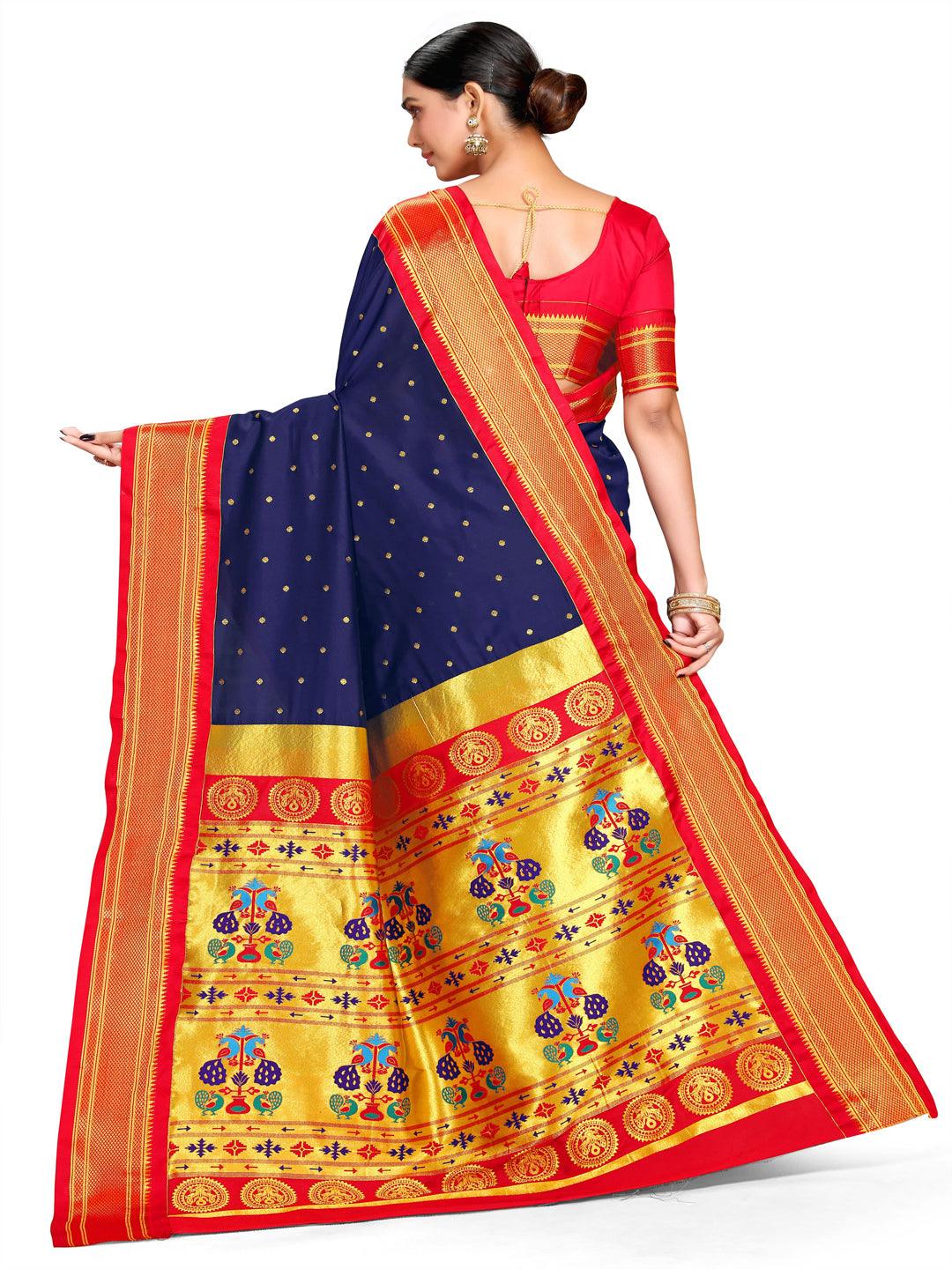            Shridevi Navy Blue: Paithani Soft Silk Kadiyal Maharani Pallu Saree     Varkala Silk Sarees