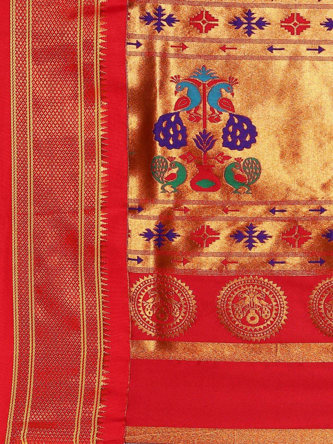           Neha Indigo Blue & Red Soft Silk Maharani Paithani Saree     Varkala Silk Sarees
