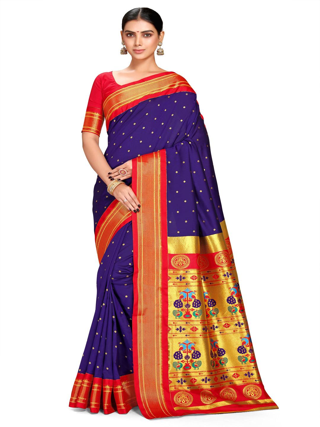            Shridevi Indigo Blue: Paithani Soft Silk Kadiyal Maharani Pallu Saree     Varkala Silk Sarees