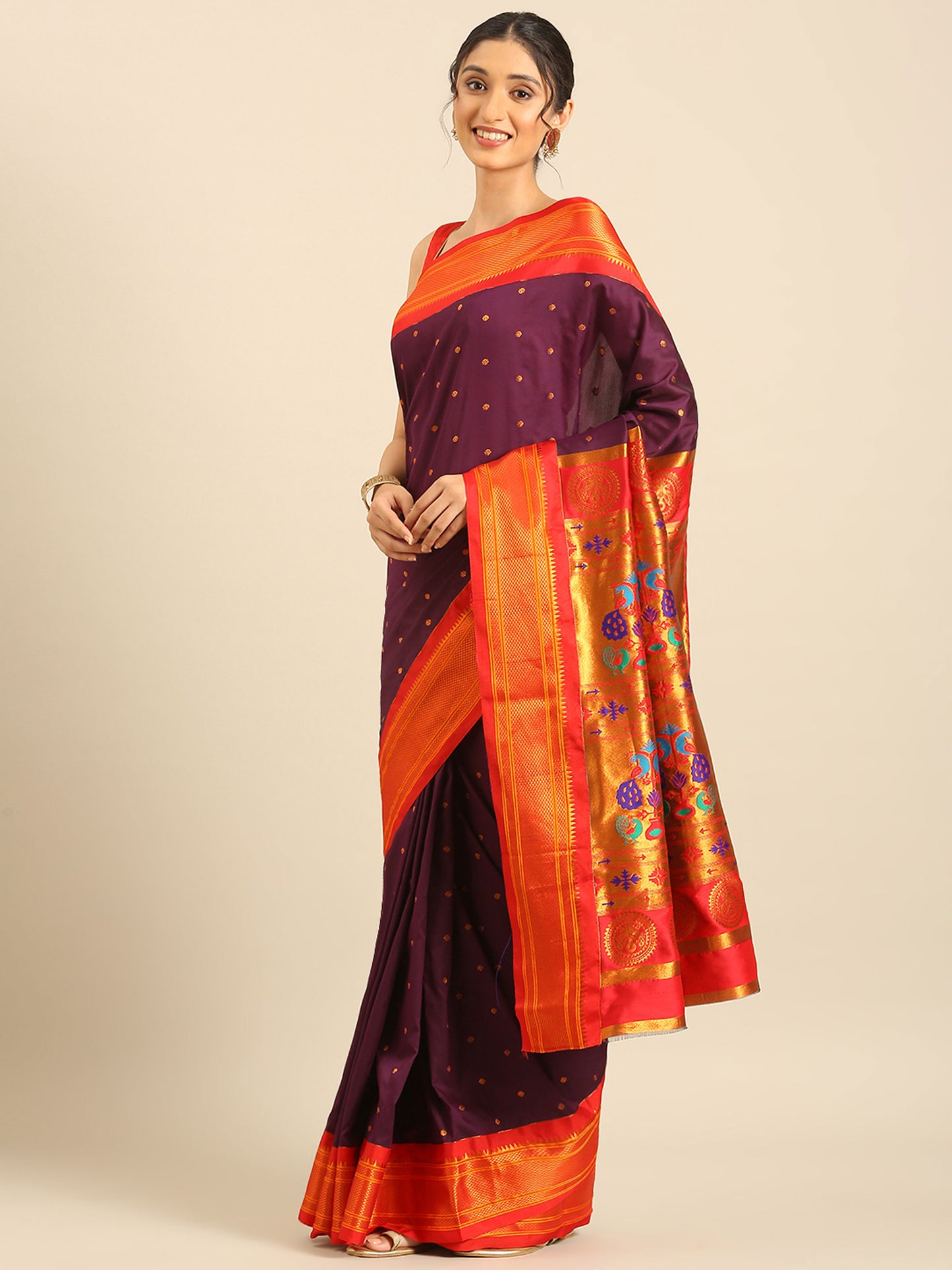 Neha Wine & Red Soft Silk Maharani Paithani Saree