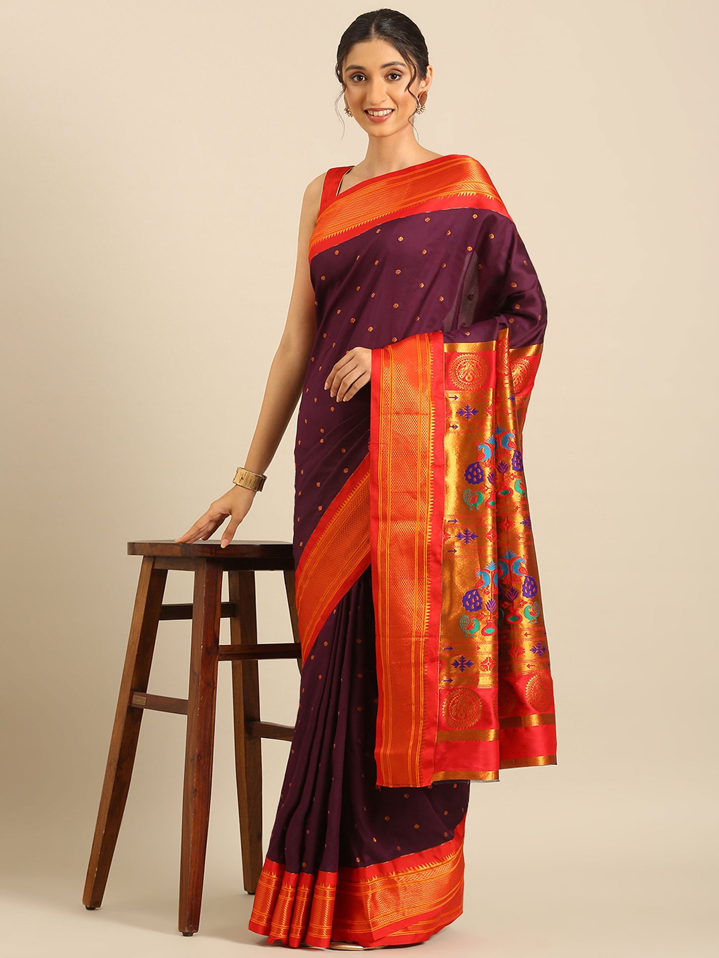 Neha Wine & Red Soft Silk Maharani Paithani Saree