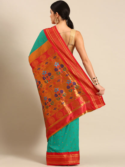 Neha Sea Green & Red Soft Silk Maharani Paithani Saree