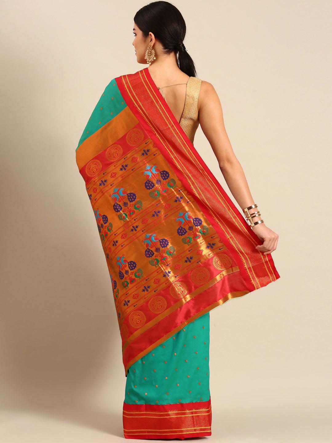 Blue Maharani Paithani with Red Borders | Paithanistore