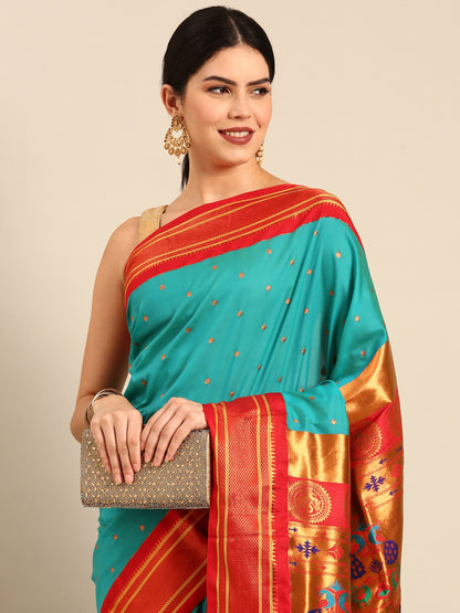 Neha Chintamani & Red Soft Silk Maharani Paithani Saree