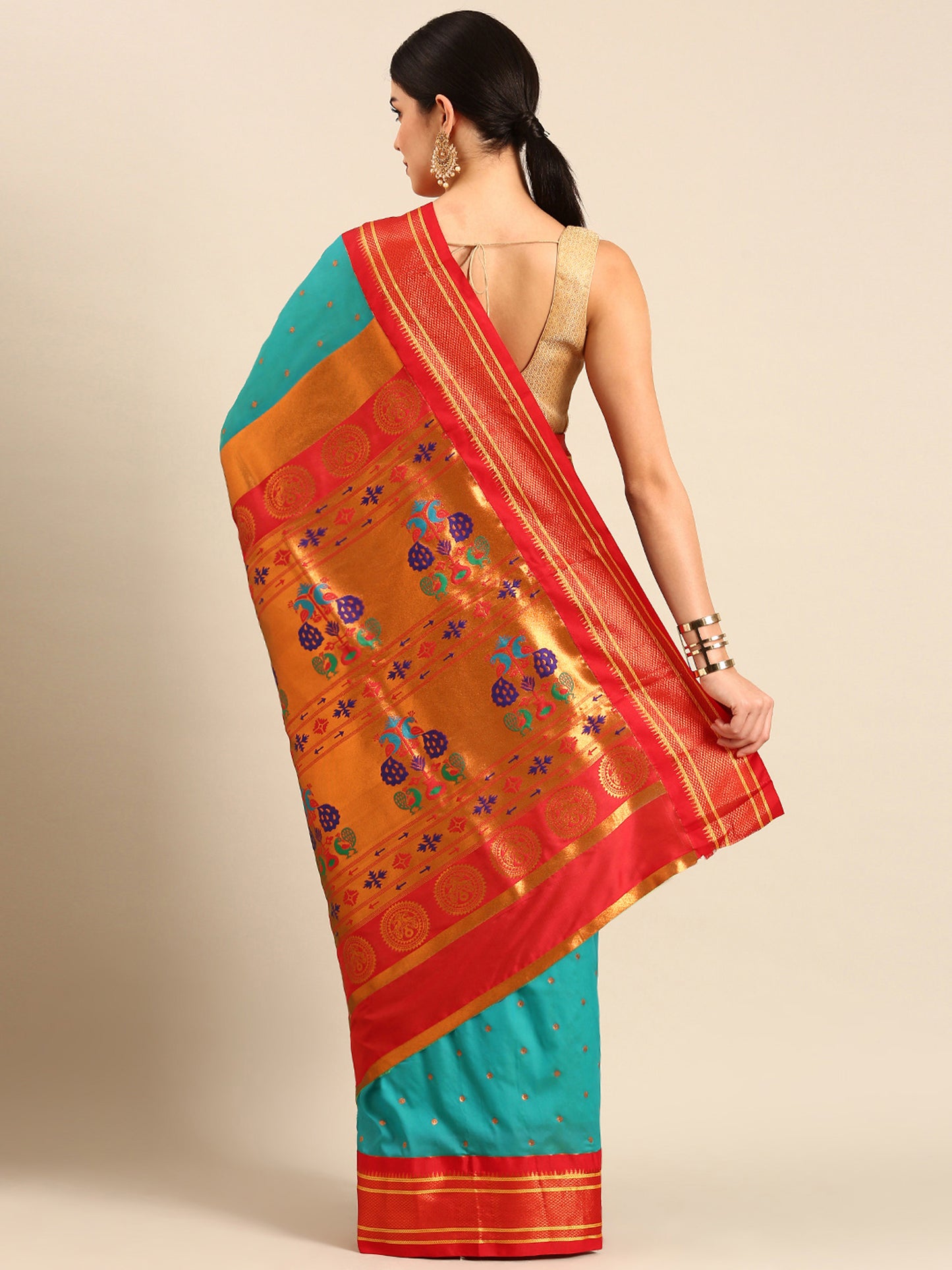 Neha Chintamani & Red Soft Silk Maharani Paithani Saree