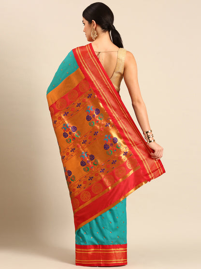 Neha Chintamani & Red Soft Silk Maharani Paithani Saree