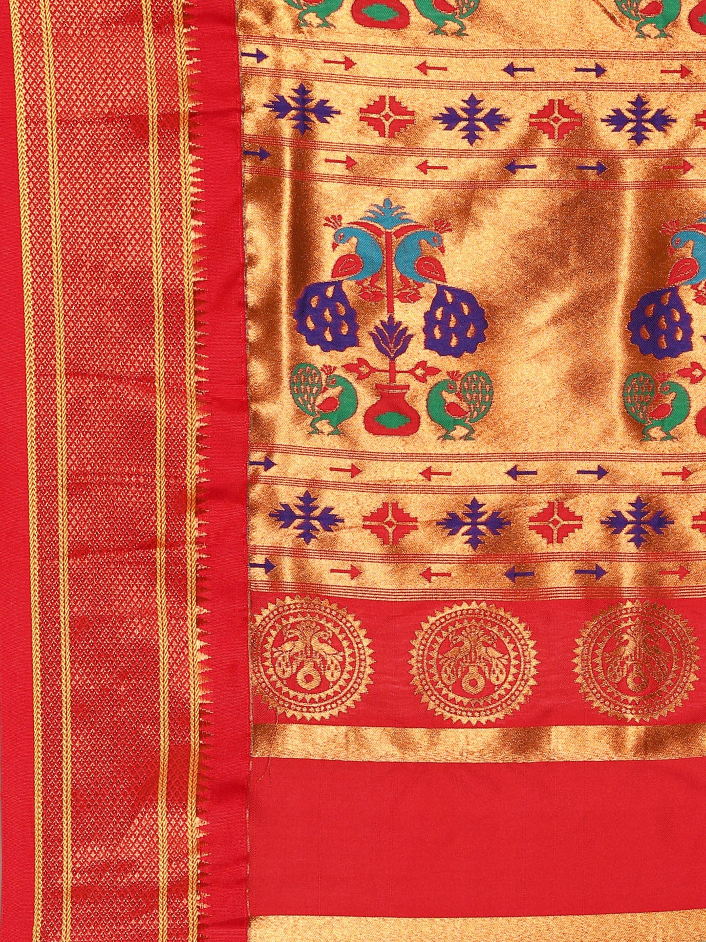 Neha Chintamani & Red Soft Silk Maharani Paithani Saree