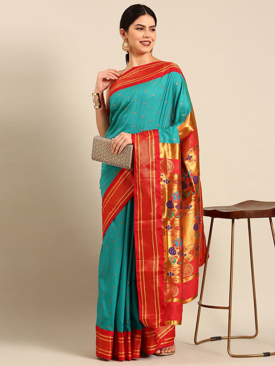            Neha Chintamani Blue & Red Soft Silk Maharani Paithani Saree     Varkala Silk Sarees