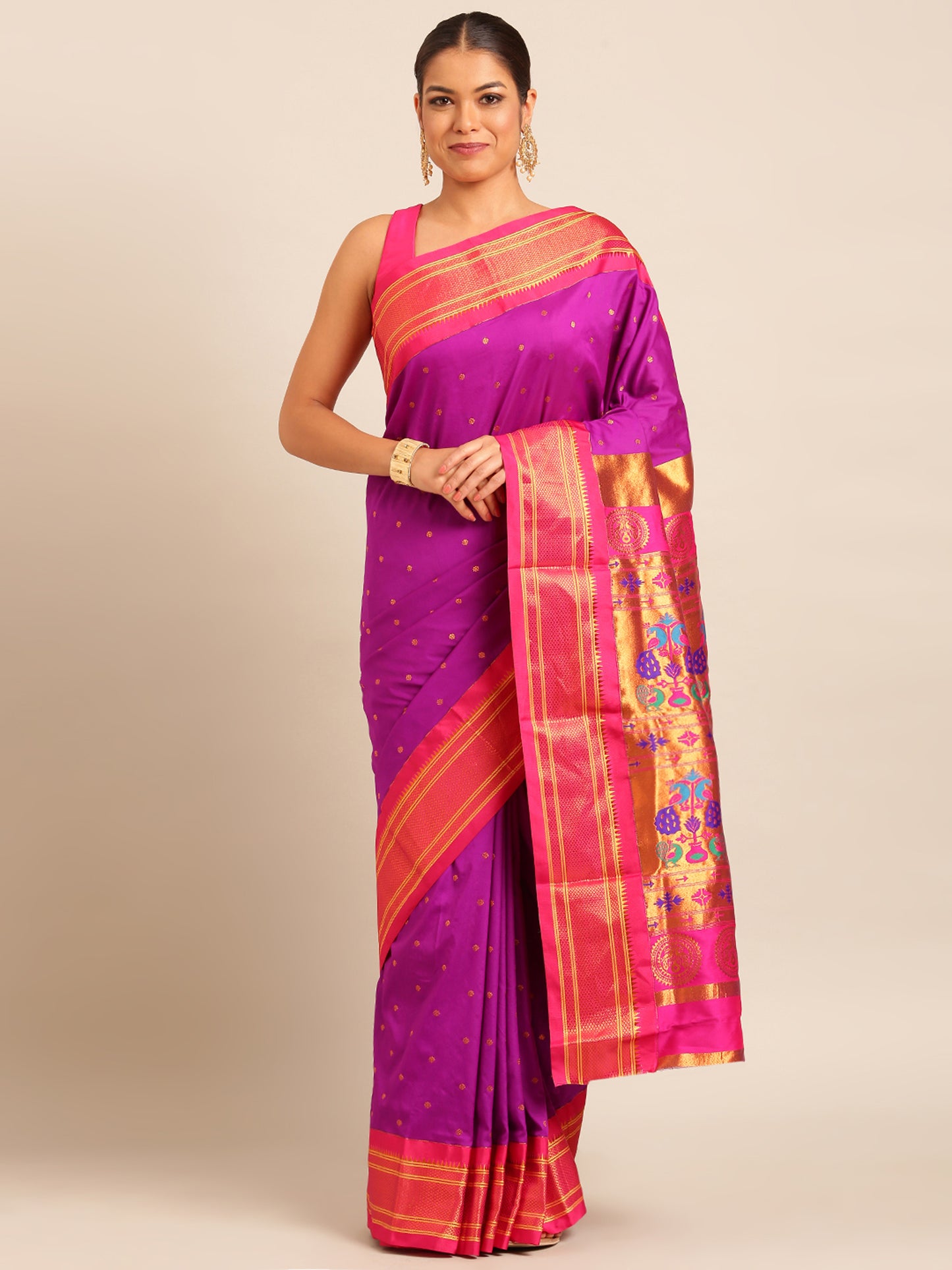 Neha Purple & Pink Soft Silk Maharani Paithani Saree