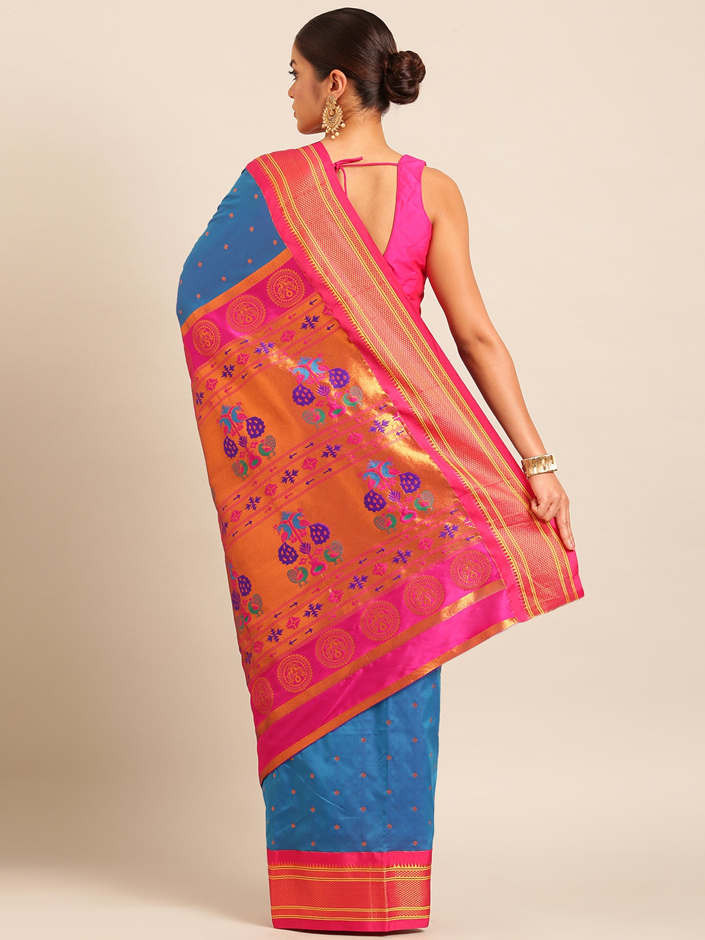 Neha Firozi & Pink Soft Silk Maharani Paithani Saree