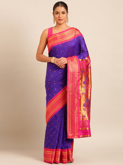 Neha Indigo Blue & Pink Soft Silk Maharani Paithani Saree