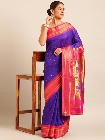 Neha Indigo Blue & Pink Soft Silk Maharani Paithani Saree