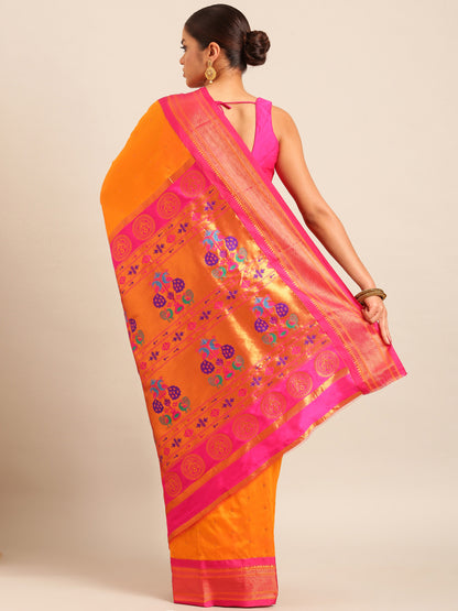 Neha Mustard & Pink Soft Silk Maharani Paithani Saree