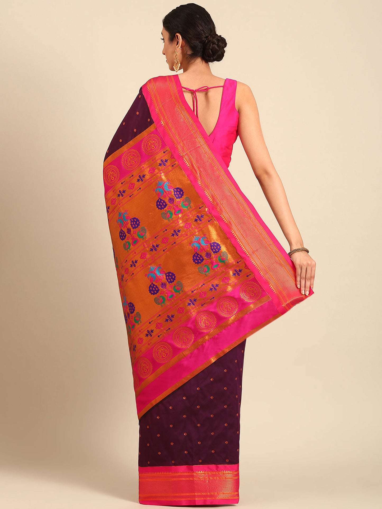 Neha Wine & Pink Soft Silk Maharani Paithani Saree