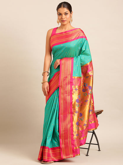 Neha Sea Green & Pink Soft Silk Maharani Paithani Saree