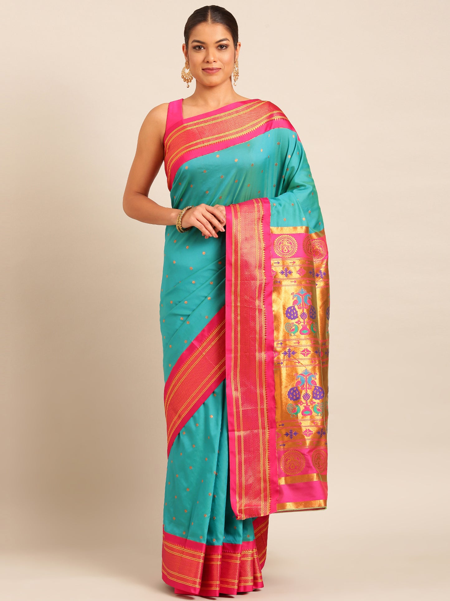 Neha Chintamani & Pink Soft Silk Maharani Paithani Saree