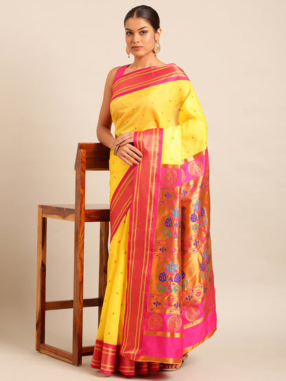 Neha Gold & Pink Soft Silk Maharani Paithani Saree