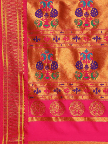 Neha Gold & Pink Soft Silk Maharani Paithani Saree