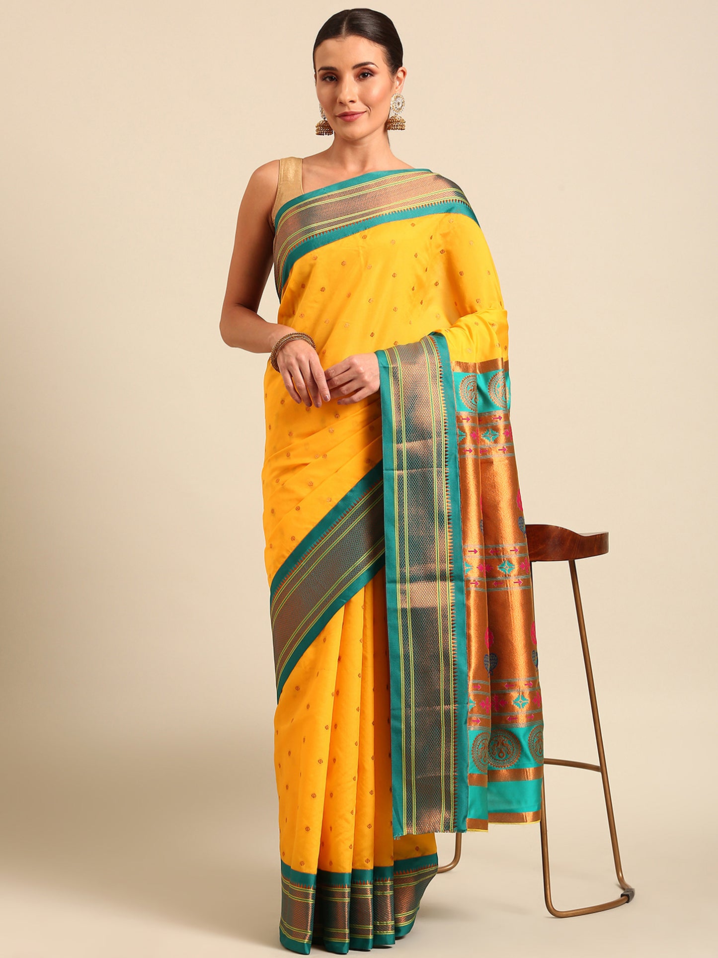 Neha Haldi & Rama Soft Silk Maharani Paithani Saree