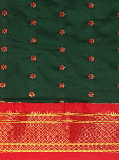 Gopi Bottle Green & Red Soft Silk Fancy Pallu Paithani Saree